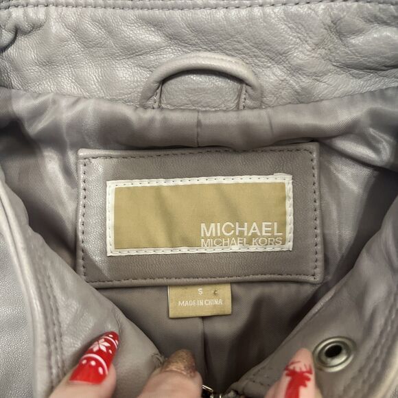 MICHAEL KORS PEARL GRAY LDS LEATHER JACKET MINT POCKET FULL ZIP SIZE Small - Picture 6 of 16